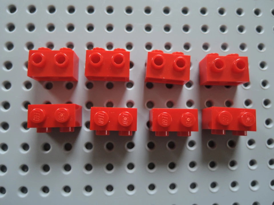 Lego 8 x Stein Konverter 11211 rot 1x2 seitl. 2 Noppen , einseitig - Bild 1 von 1