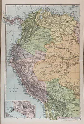 1907 Northwest South America Original Antique Map by G.W. Bacon 114 Years Old - Image 1 of 3