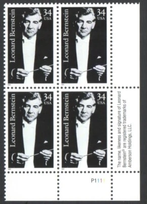 VINTAGE UnUsed Block 34 Cent US United States Postage Stamps LEONARD BERNSTEIN - Image 1 of 2