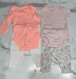 Carter's Infant Baby Girl 4 Pieces (2 outfits) Bodysuits & Pants Size 3 months - Picture 1 of 6