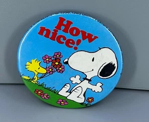 Vintage Peanuts Snoopy Woodstock How Nice Mirror Button 1965 Made in England - Picture 1 of 7