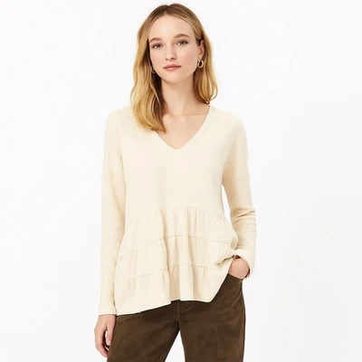 Blusa feminina DELETTA Anthropologie bainha de babado branco manga longa peplum M - Imagem 1 de 4