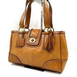 COACH 11330 Satchel Hand Bag Leather Turn Lock Vintage Hampton Signature Brown - Picture 1 of 12