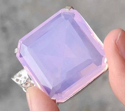 69 CT Natürlich Pink Opal Asscher Schnitt 925 Massives Sterlingsilber Anhänger - Bild 1 von 4