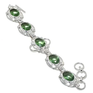 Green Peridot Handmade 925 Sterling Silver Jewelry Bracelet Size 7-8" - Picture 1 of 1