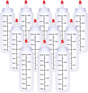 12er Pack 8 Unzen Kunststoff Quetschflaschen mit roten Spitzenkappen für Ketchup, Saucen, Basteln - Bild 1 von 12