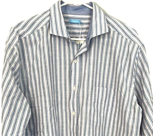 J McLaughlin Shirt Men XL Blue Striped Drummond Button Dn Long Sleeve Cotton NWT - Picture 1 of 15
