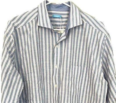 J McLaughlin Shirt Men XL Blue Striped Drummond Button Dn Long Sleeve Cotton NWT - Image 1 of 4