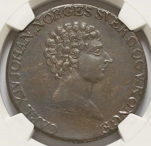 NORUEGA 1 SPECIEDALER 1824 JMK CARL XIV JOHAN NGC AU, ¡ESCASO EN ESTE ESTADO! - Imagen 1 de 4