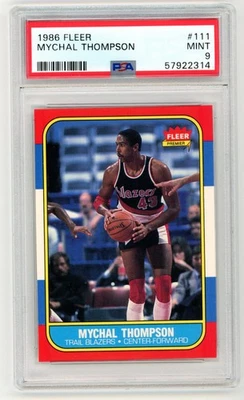 1986 FLEER BASKETBALL #111 MYCHAL THOMPSON PSA 9 PORTLAND TRAIL BLAZERS - Image 1 of 2