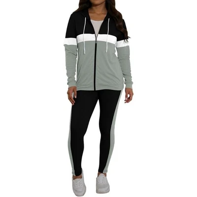 Conjunto de calças jogger femininas 2 peças roupas manga longa conjunto lounge com zíper - Imagem 1 de 4