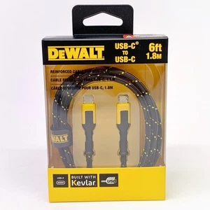DeWalt Black/Yellow Reinforced USB-C to USB-C Cable Fast Charge Type C 6 Ft Long - Picture 1 of 10