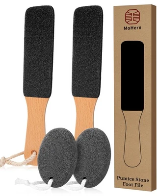 Lima de pies de piedra pómez, juego de 4 piezas removedor de callos para pies con mango de madera,... Foto 1 de 4
