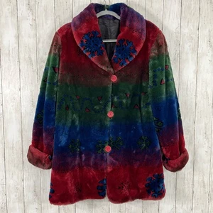 Vintage Komitor Oversized Snowflake Aztec Silk Button Up Warm Winter Jacket - Picture 1 of 14