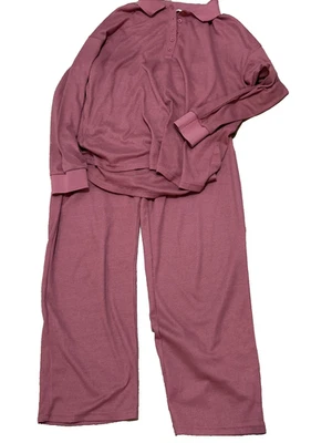 Conjunto de pantalón de salón Ekouaer talla L coral profundo gofre cuello tejido cómodo acogedor Foto 1 de 4