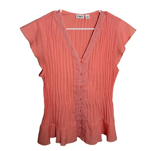 Blusa para mujer Cato grande plisada con botones cuello en V encaje neón camisa top - Imagen 1 de 8