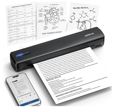 POLONO Portable Thermal Printer Wireless for Travel, D810 Bluetooth iOS Android - Image 1 of 4