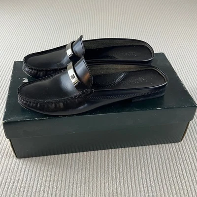 Lauren Ralph Lauren Black Leather RL Logo Mule Loafer Slides Women's Size 6B - Image 1 of 4