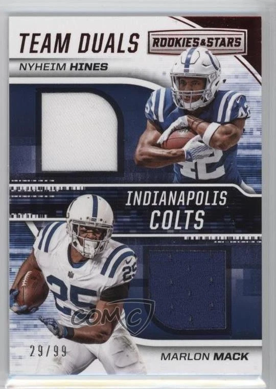 2018 Panini Rookies & Stars Team Duals Relics /99 Marlon Mack Nyheim Hines RC - Image 1 of 2