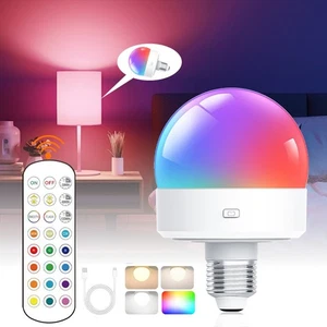 Rechargeable Light Bulbs with Remote Control RGB LED Light Bulb Battery Operated - Picture 1 of 28