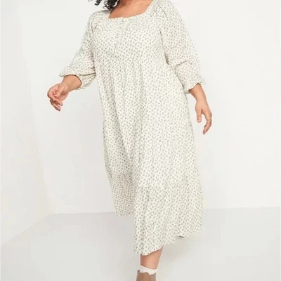 Old Navy Tiered Maxi Dress Sz 2XL Ivory Gold Boho Peasant Cowgirl - Image 1 of 4