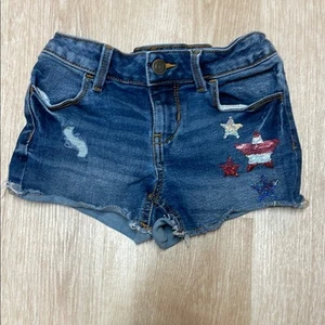 So Red White Blue Silver Sparkle Sequined Star Embellished Denim Jean Shorts - Picture 1 of 6