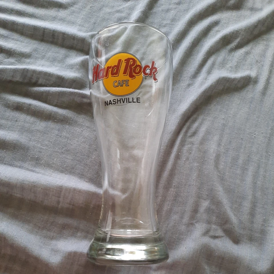 Hard Rock Cafe Nashville 8.25 in Tall Pilsner Beer Glass 20 oz black letters - Image 1 of 1