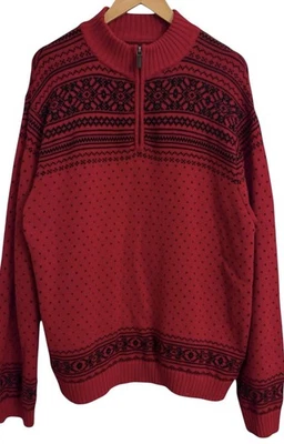 Suéter CHAPS Para Hombre Cuello Simulado 1/4 Cremallera Rojo Tejido Pesado Fair Isle Náutico Talla XL Foto 1 de 4