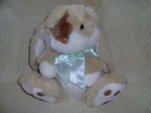 Floppy Ear Rabbit with Green Bow - Beige, White, Brown - Picture 1 of 2