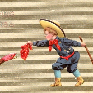 Pañuelo rojo sombrero azul tira y afloja pavo postal niño c1909 - Imagen 1 de 3