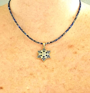 Blau Marine Emaille CZ Davidstern Halskette verstellbar Lapislazuli Kette - Bild 1 von 7
