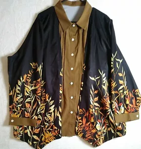 Blusa donna colori autunnali 100% seta floreale floreale con bottoni taglia 3 XL - Foto 1 di 5
