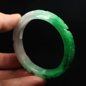 57 mm Natur Weiß Smaragd Grün Jadeit Jade Armreif Armband Blume A-X-FP5608 - Bild 1 von 12