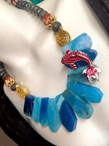 Designer Kette Onyx Koralle Achat Fisch Anhänger Unikat - Bild 1 von 7