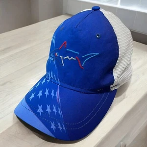 Greg Norman Trucker Hat Snapback Shark USA Flag Blue Patriotic Embroidered Logo - Picture 1 of 10