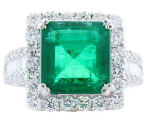 5.88 Carat Emerald Cut Emerald & Cubic Zirconia Cocktail Ring In 935 Silver
