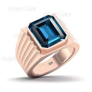 Solid 925 Sterling Silber Verlobung Herren London Blauer Topas Ring Geschenk Für - Bild 1 von 6