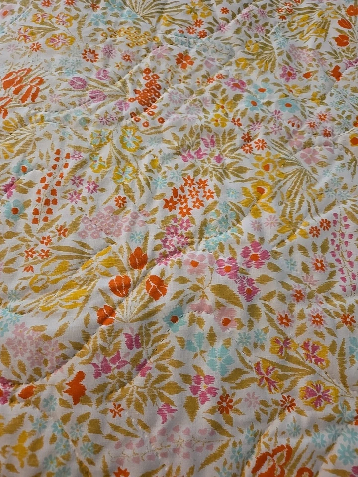 Springmaid Floral Twin Quilted Bed Comforter Blanket Retro Vintage Yellow - Image 1 of 4