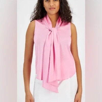Bar III Women's Tie Neck Rosebud Sleeveless Satin Pullover Blouse, Size Large - Image 1 of 4