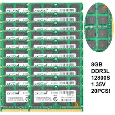 160GB DDR3L RAM Crucial 20x 8GB PC3L-12800S SODIMM Laptop Memory 1600Mhz CL11 *F - Image 1 of 4