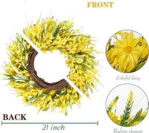 Sggvecsy Spring Wreaths for Front Door 21 Inches Artificial Forsythia Yellow - Picture 1 of 7
