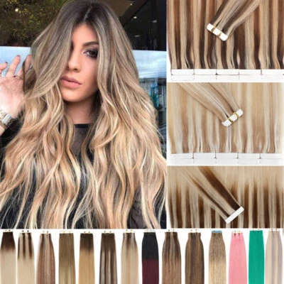 Cinta AAA 100 g en extensiones de cabello humano trama de piel cabeza completa real gruesa Remy 40 piezas Foto 1 de 4