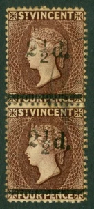 SG 54 ST Vincent 1890. Cioccolato 21/2d su 4d. Coppia di gatti usati molto bene - Foto 1 di 1