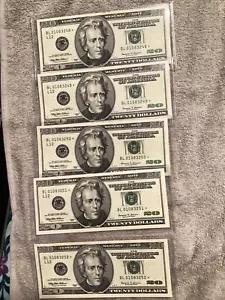 1999 $20 Federal Reserve Note ( STAR NOTES) 5 Consecutive SN# - Picture 1 of 6