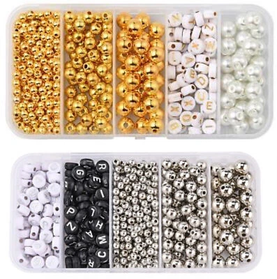 Perlenset Bastelset GOLD od SILBER inkl. Buchstaben & elastischem Faden Schmuck - Bild 1 von 4