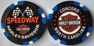 SPEEDWAY HARLEY-DAVIDSON Concord NC WIDE Full Color Black/Blue Poker Chip - Picture 1 of 3