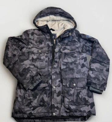 LANDS END niños talla Lg. Chaqueta 14-16 Capucha Sherpa Forrada Camuflaje Gris Cremallera Completa Foto 1 de 4