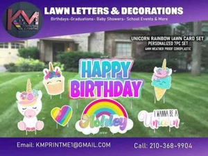 Unicorn Happy Birthday 7 Piece Set Yard Sign Yard Card - Picture 1 of 1