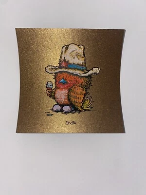 Marq Spusta Wyatt Chirp Art Print Mini Serigrafía Dorado Lino Denim Brillo RARO Foto 1 de 4