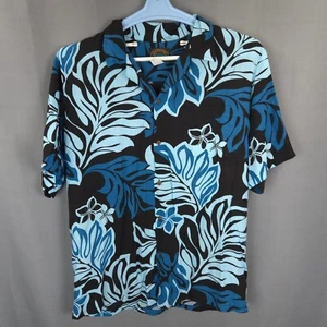 Mens Shirt L Teal Big Leaf Print Button Up Aloha Hawaiian USA Made Tropical - Picture 1 of 8
